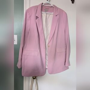 H&M Womens Blazer Jacket Pink Lined Single Button Close Pockets Size Extra Large